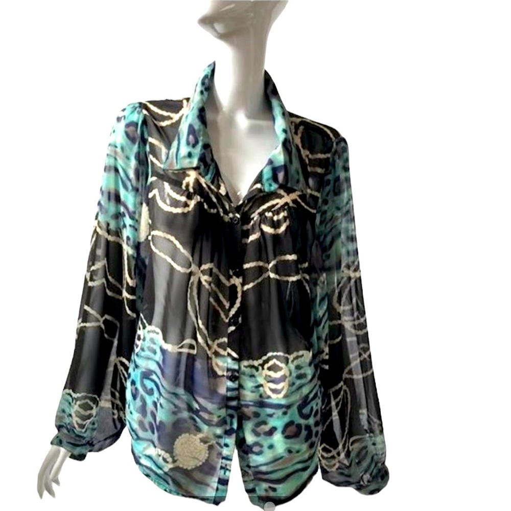 BISOU BISOU LONG BALLOON SLEEVE BUTTON FRONT TOP-SIZE XS